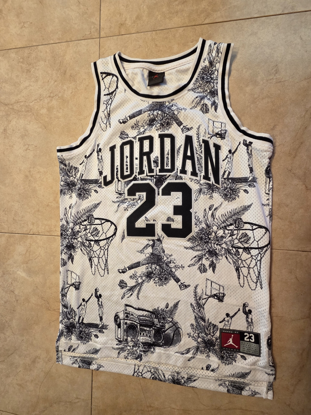 Jordan White Black Graphic 23 Basketball Jersey